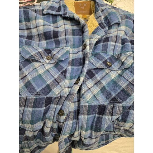 Outdoor Life Mens Blue Plaid Sherpa-Lined Flannel Jacket Size XL - Picture 4 of 8